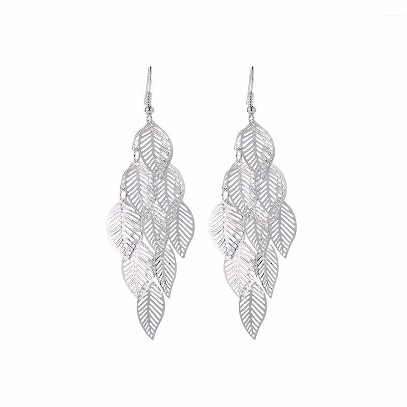 Wholesale Multilayer Hollow Leaf Alloy Earrings