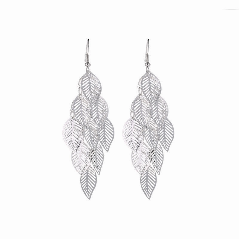 Wholesale Multilayer Hollow Leaf Alloy Earrings