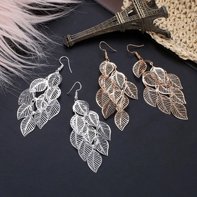 Wholesale Multilayer Hollow Leaf Alloy Earrings