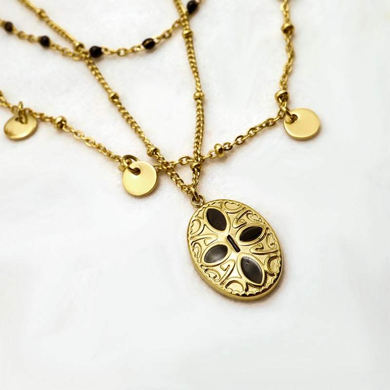 Wholesale Multilayer Oil Oval Pendant Stainless Steel Necklace