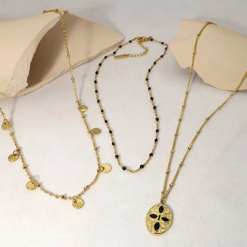 Wholesale Multilayer Oil Oval Pendant Stainless Steel Necklace