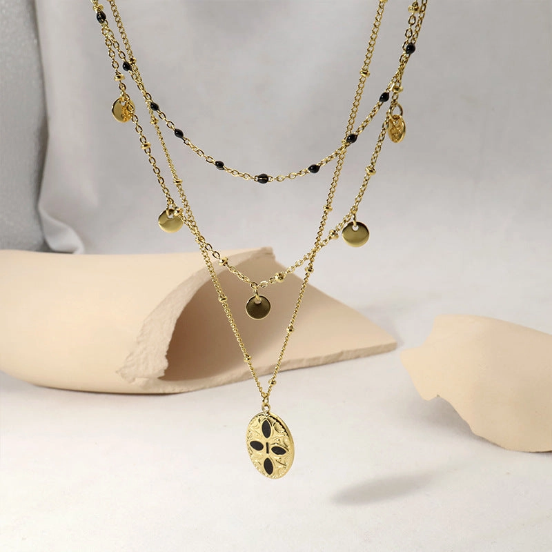 Wholesale Multilayer Oil Oval Pendant Stainless Steel Necklace