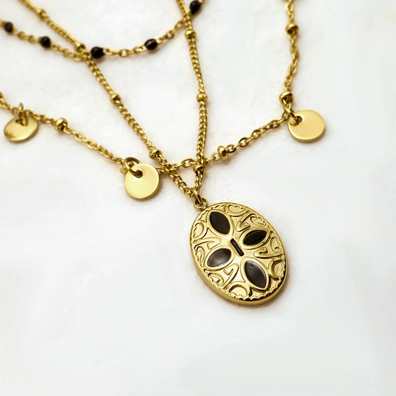 Wholesale Multilayer Oil Oval Pendant Stainless Steel Necklace