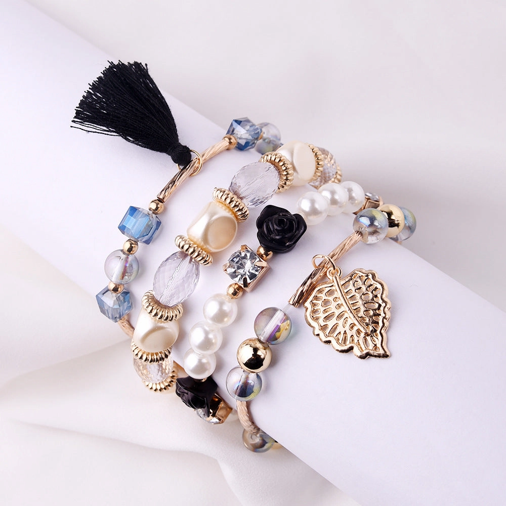 Wholesale Multilayer Pearl Tassel Glass Bracelet