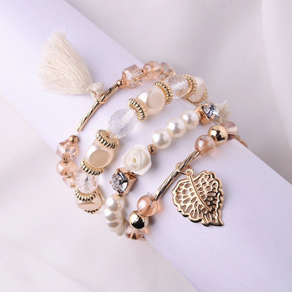 Wholesale Multilayer Pearl Tassel Glass Bracelet