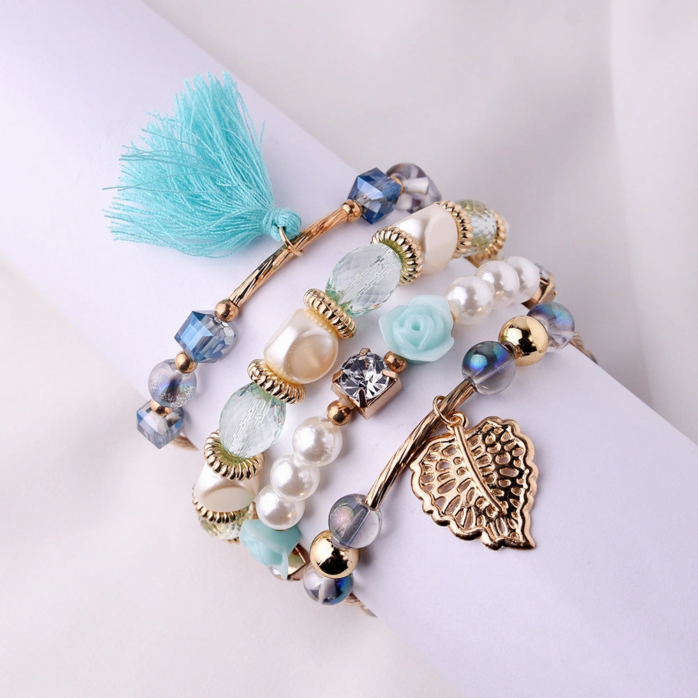 Wholesale Multilayer Pearl Tassel Glass Bracelet