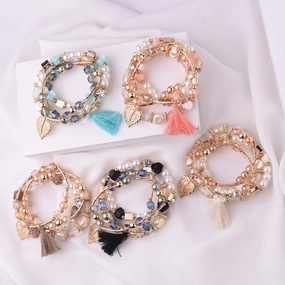 Wholesale Multilayer Pearl Tassel Glass Bracelet