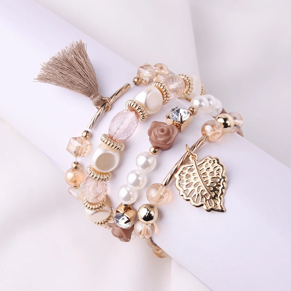 Wholesale Multilayer Pearl Tassel Glass Bracelet