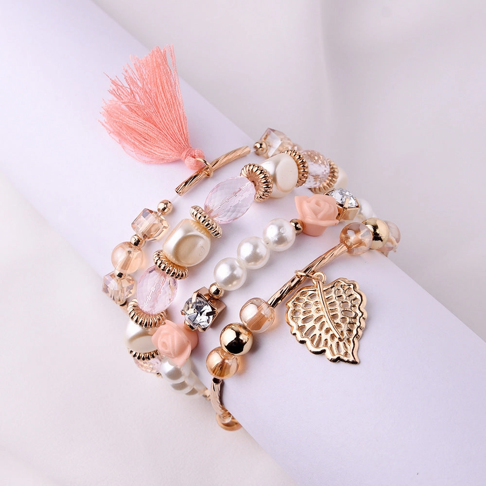 Wholesale Multilayer Pearl Tassel Glass Bracelet