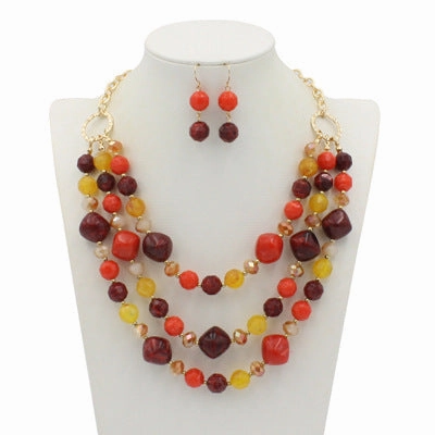 Wholesale Multilayer Plastic Bead Earrings Necklace Jewelry Set