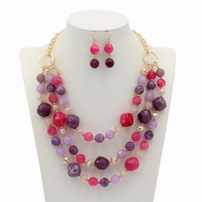 Wholesale Multilayer Plastic Bead Earrings Necklace Jewelry Set