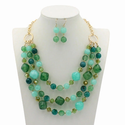 Wholesale Multilayer Plastic Bead Earrings Necklace Jewelry Set