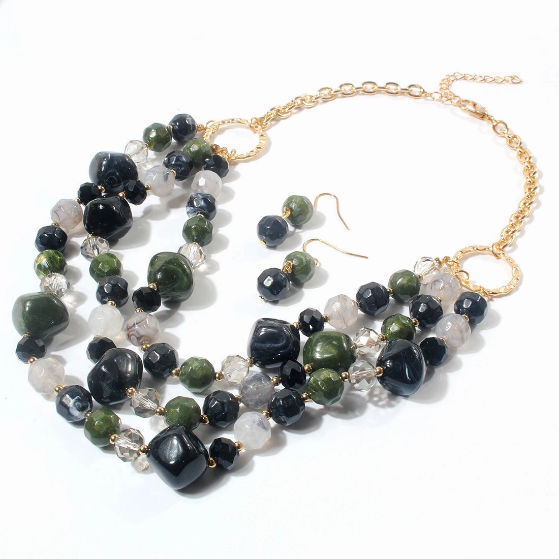 Wholesale Multilayer Plastic Bead Earrings Necklace Jewelry Set