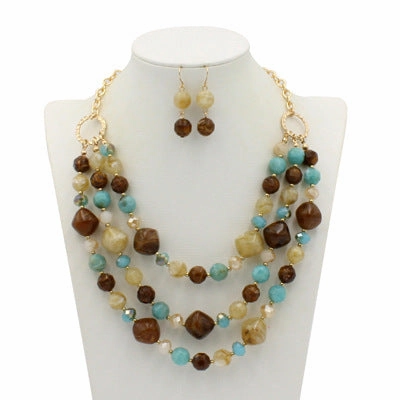 Wholesale Multilayer Plastic Bead Earrings Necklace Jewelry Set