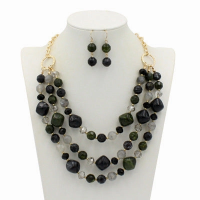 Wholesale Multilayer Plastic Bead Earrings Necklace Jewelry Set
