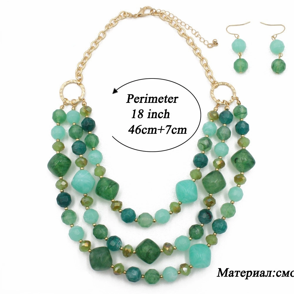 Wholesale Multilayer Plastic Bead Earrings Necklace Jewelry Set