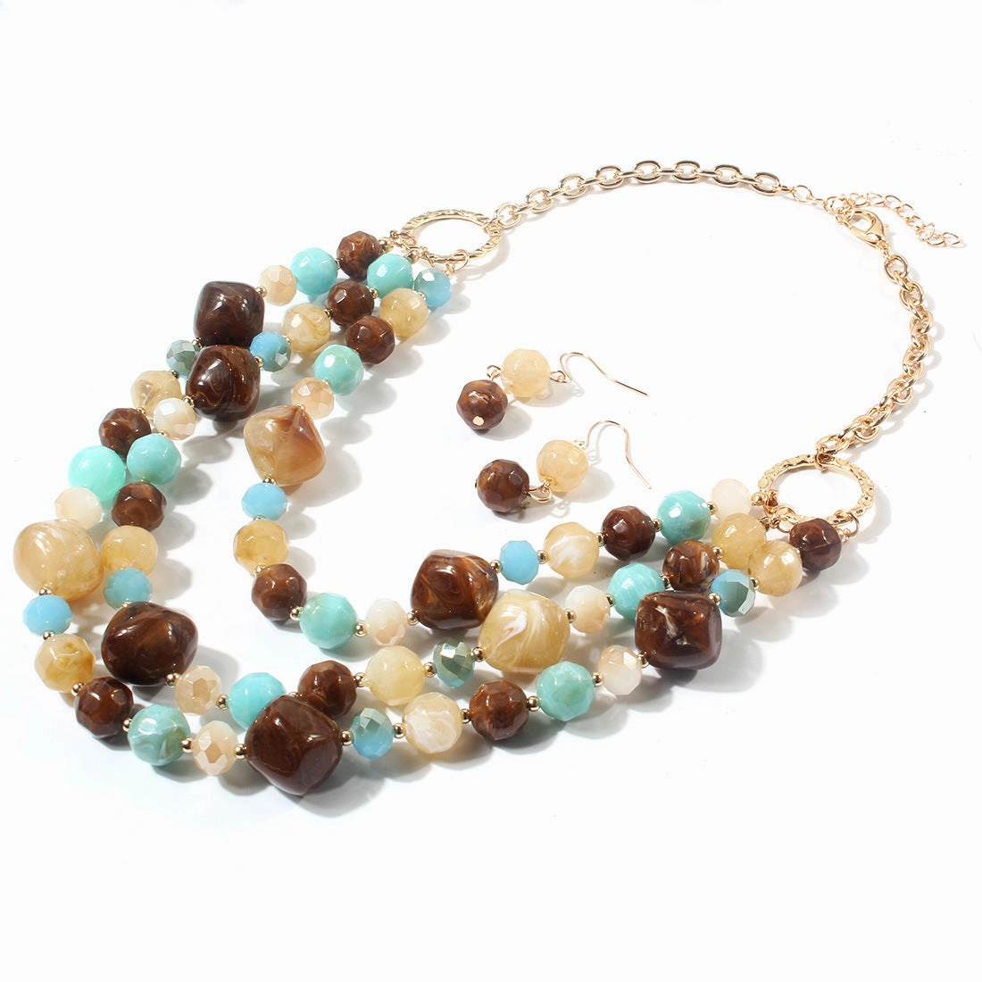 Wholesale Multilayer Plastic Bead Earrings Necklace Jewelry Set