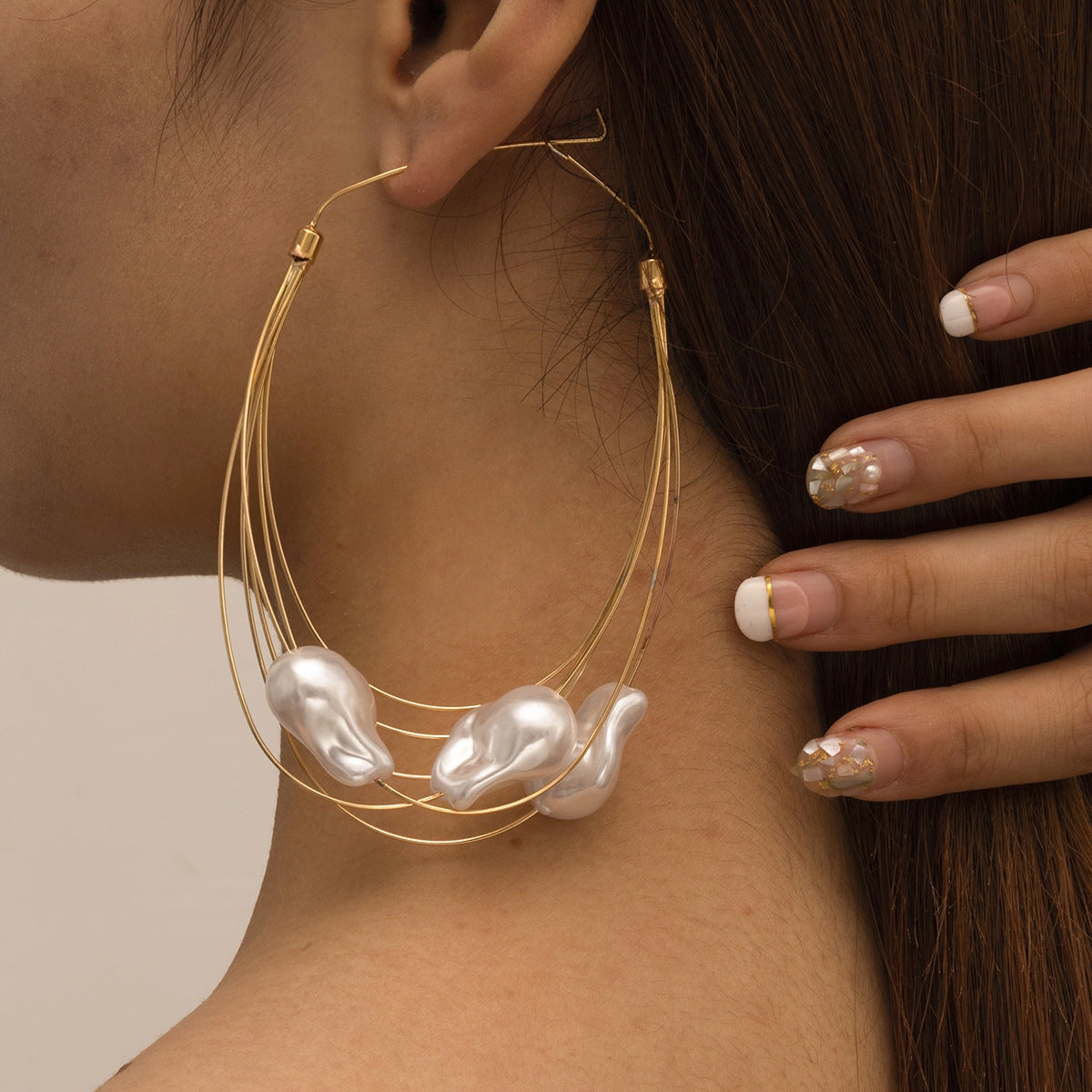 Wholesale Multilayer Tassel Imitation Pearl Copper Earrings