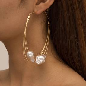 Wholesale Multilayer Tassel Imitation Pearl Copper Earrings