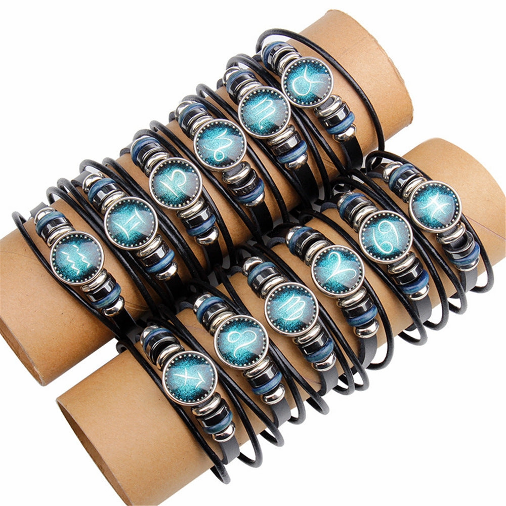 Wholesale Multilayer Twelve Constellation Punk Couple Bracelet