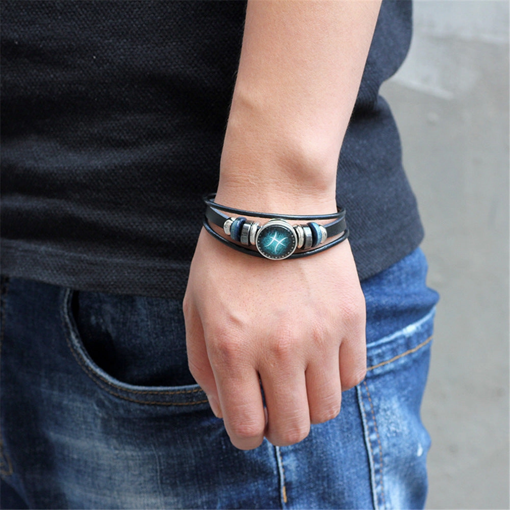 Wholesale Multilayer Twelve Constellation Punk Couple Bracelet