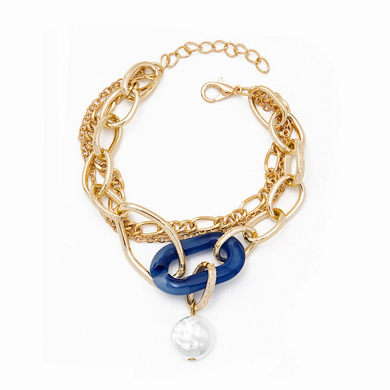 Wholesale Multilayer Vintage Chain Pearl Resin Bracelet