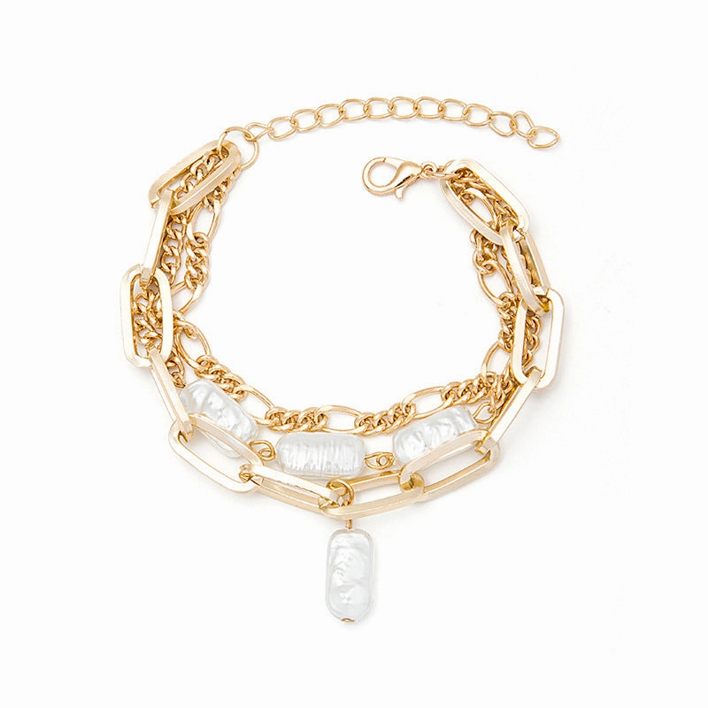 Wholesale Multilayer Vintage Chain Pearl Resin Bracelet