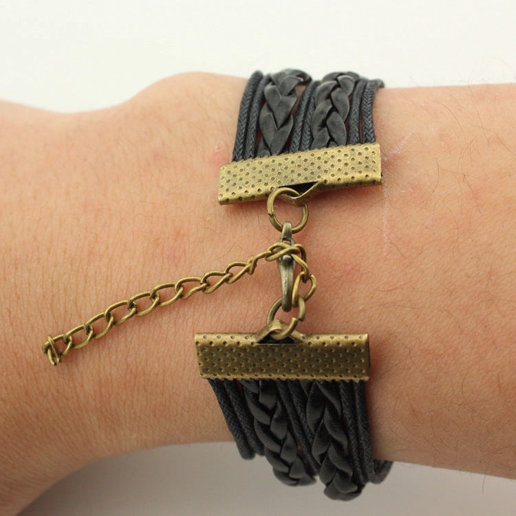 Wholesale Multiple Leather Rope Accessories Braided Big Eyed Owl Bracelet