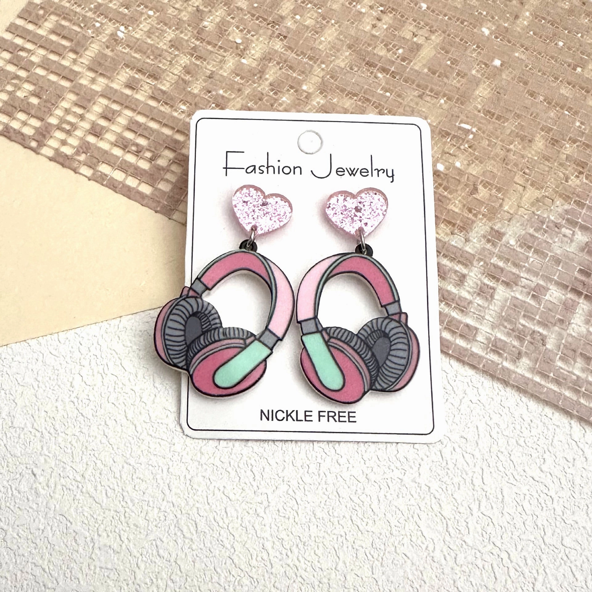 Wholesale Music Festival Earphone Disc Three-piece Set Music Note Acrylic Contrast Color Earrings