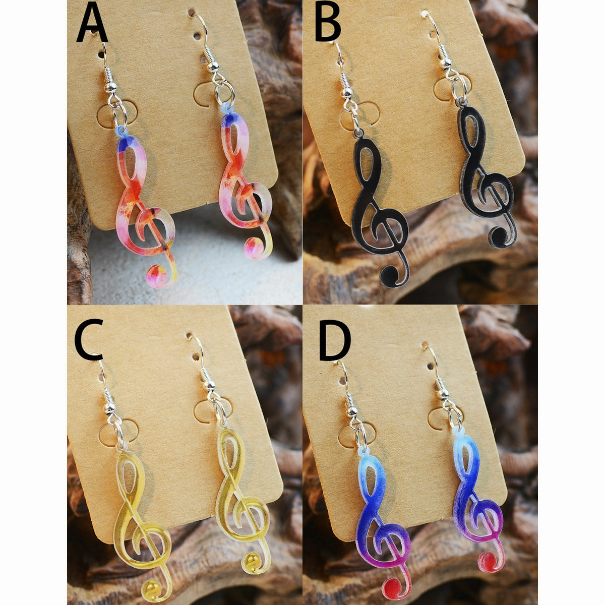 Wholesale Music Note Gradient Acrylic Double Sided Print Earrings