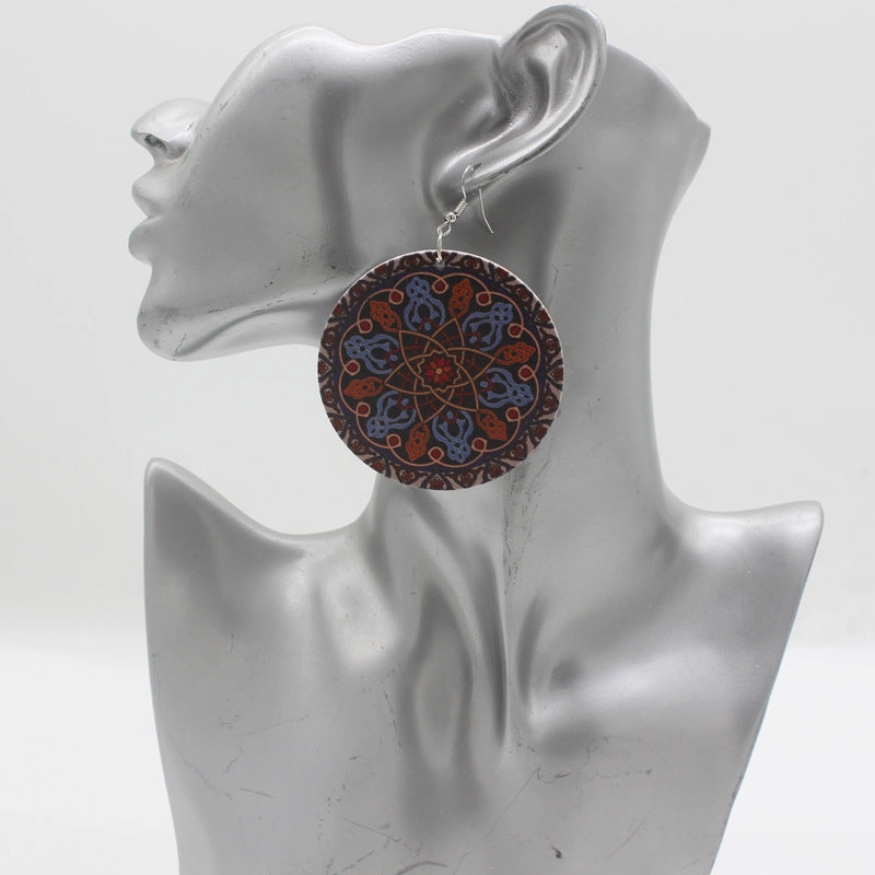 Wholesale National Style Round Wood Earrings
