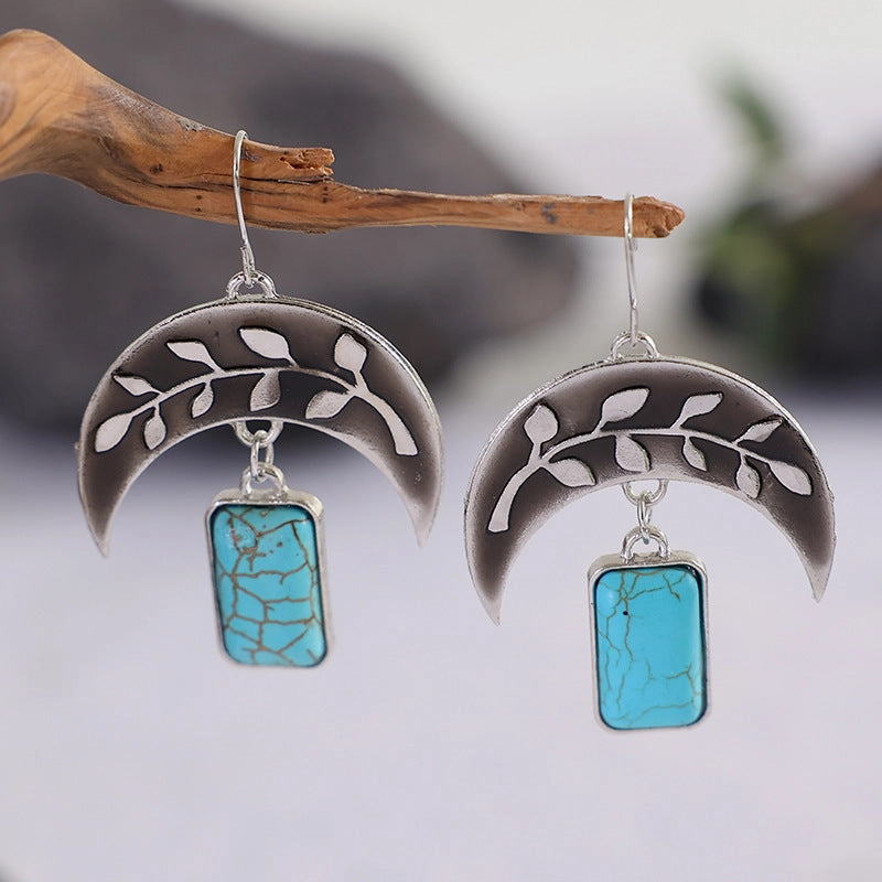 Wholesale National Style Vintage Green Chalcedony Alloy Earrings