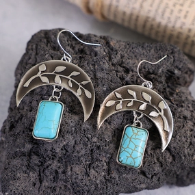 Wholesale National Style Vintage Green Chalcedony Alloy Earrings