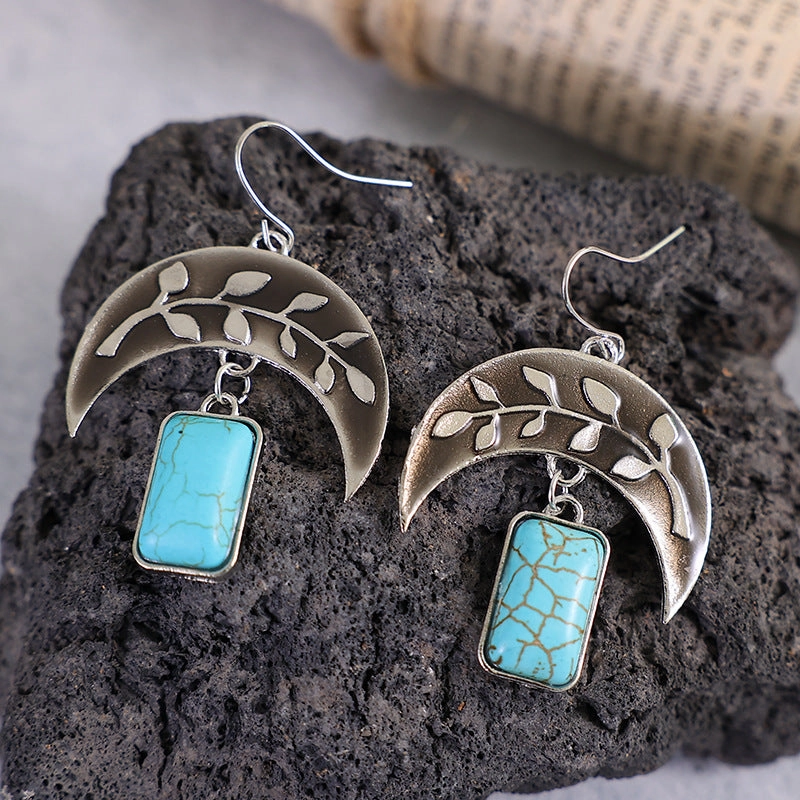 Wholesale National Style Vintage Green Chalcedony Alloy Earrings