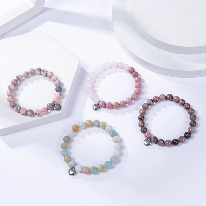 Wholesale Natural Agate Crystal Stone Beaded Heart Pendant Bracelet