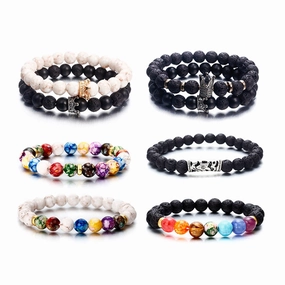 Wholesale Natural Agate Lava Stone Alloy Bracelet