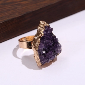 Wholesale Natural Amethyst Cluster Gold-plated Open Ring