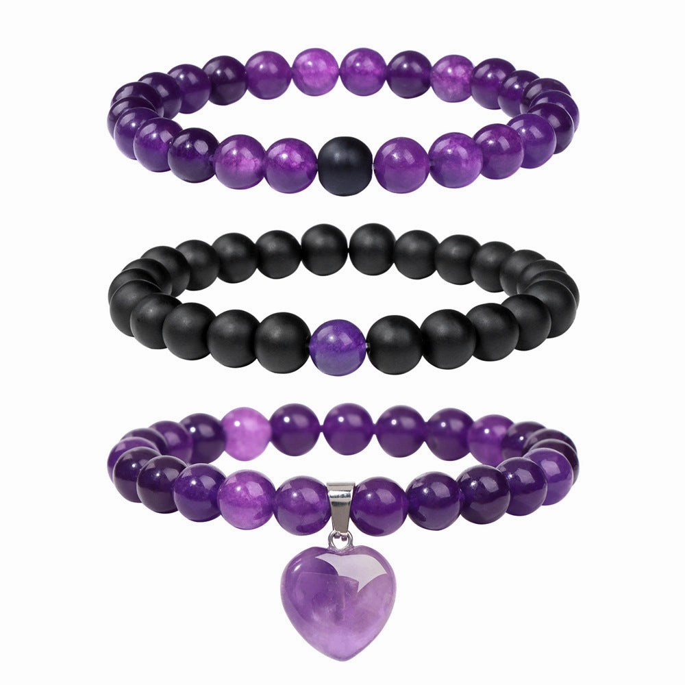 Wholesale Natural Amethyst Rectangular Bar Amethyst Stone Bead Love Pendant Set Combination Bracelet