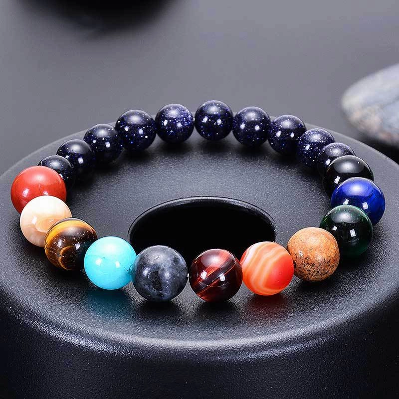 Wholesale Natural Blue Sand Stone The Eight Planets Bracelet