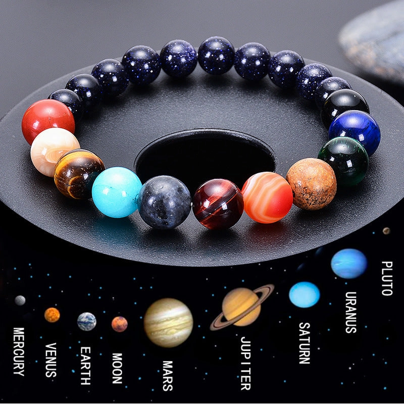 Wholesale Natural Blue Sand Stone The Eight Planets Bracelet