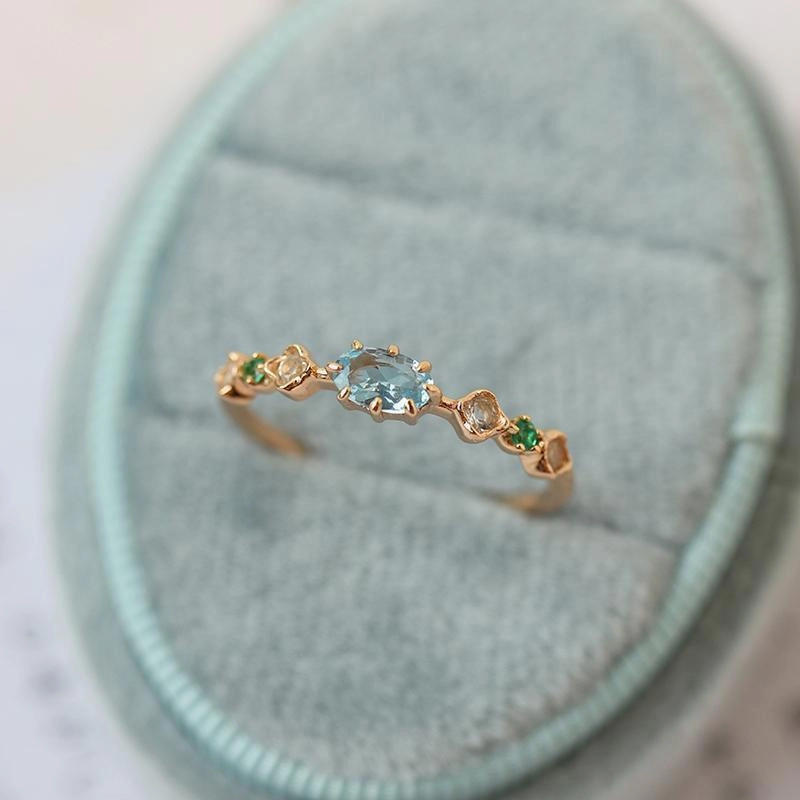 Wholesale Natural Blue Topaz Gold Plated Ring
