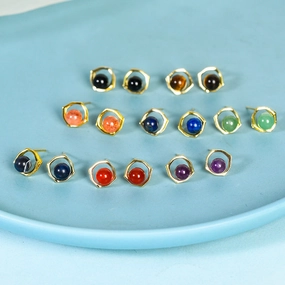 Wholesale Natural Crystal Gravel Square Round Bead Earrings