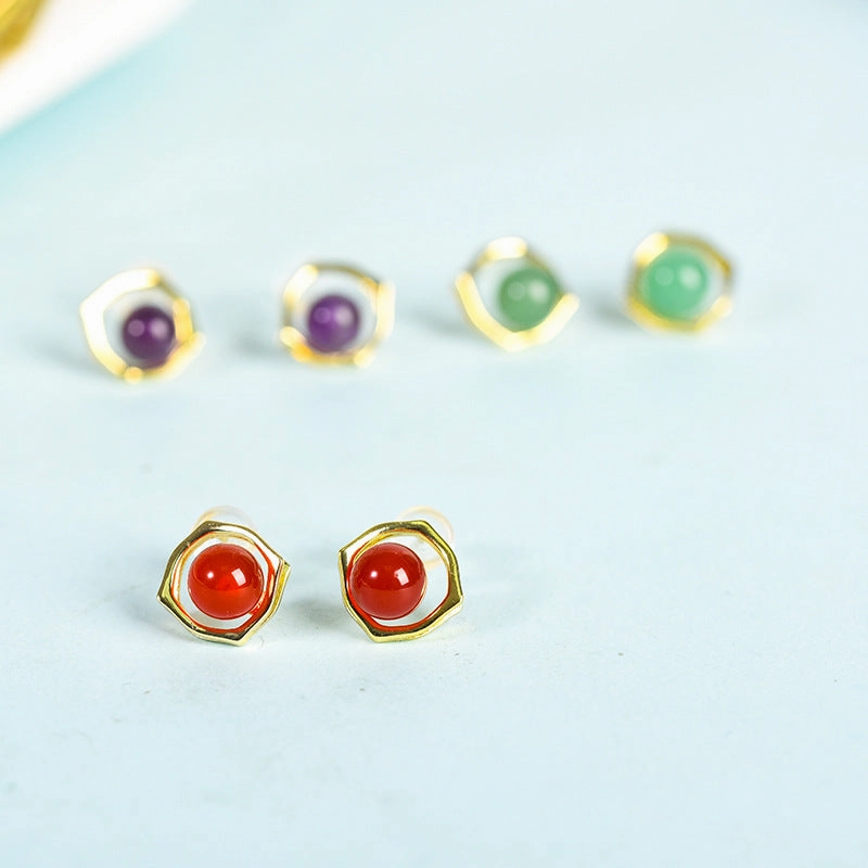 Wholesale Natural Crystal Gravel Square Round Bead Earrings