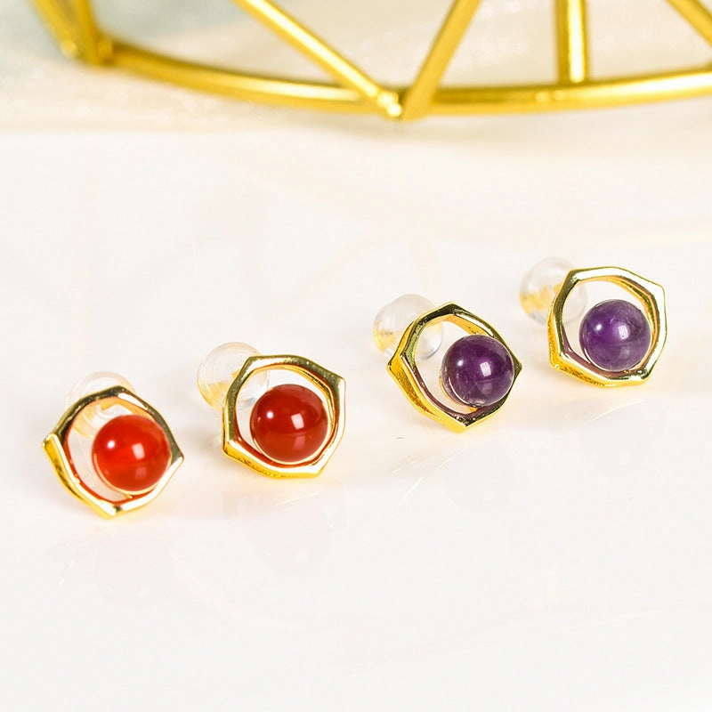 Wholesale Natural Crystal Gravel Square Round Bead Earrings