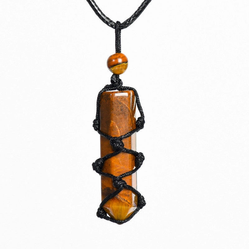 Wholesale Natural Crystal Original Stone Net Pocket Crystal Hexagonal Prism Pendant Necklace