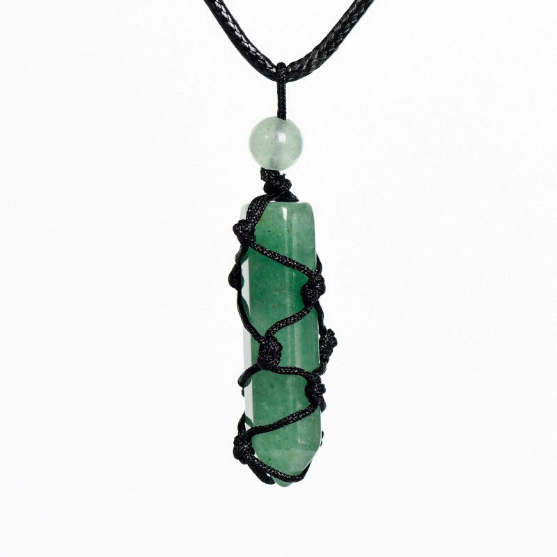 Wholesale Natural Crystal Original Stone Net Pocket Crystal Hexagonal Prism Pendant Necklace