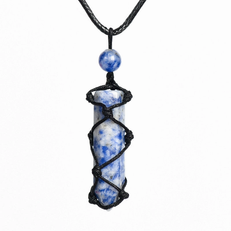 Wholesale Natural Crystal Original Stone Net Pocket Crystal Hexagonal Prism Pendant Necklace