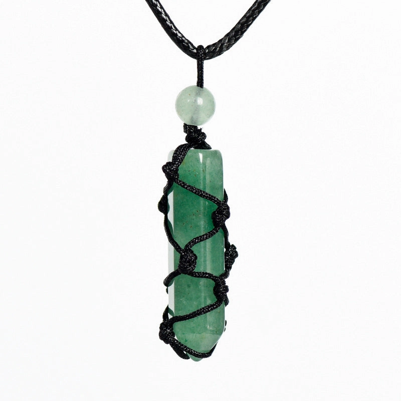 Wholesale Natural Crystal Original Stone Net Pocket Crystal Hexagonal Prism Pendant Necklace