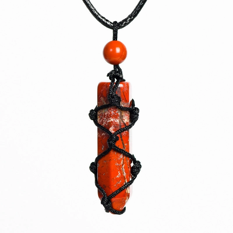 Wholesale Natural Crystal Original Stone Net Pocket Crystal Hexagonal Prism Pendant Necklace