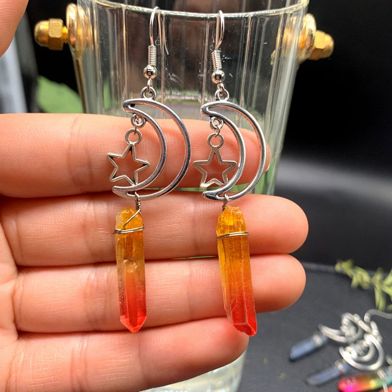 Wholesale Natural Crystal Pentagram Alloy Earrings